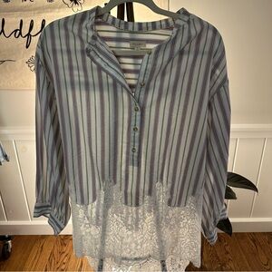 Pilcro Striped Tunic Top With Lace Hem